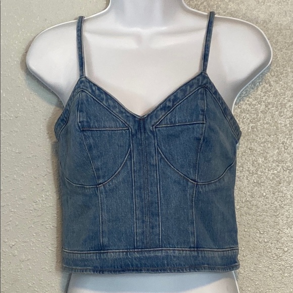 Express Blue Sleeveless Bustier Crop Top - Picture 1 of 5